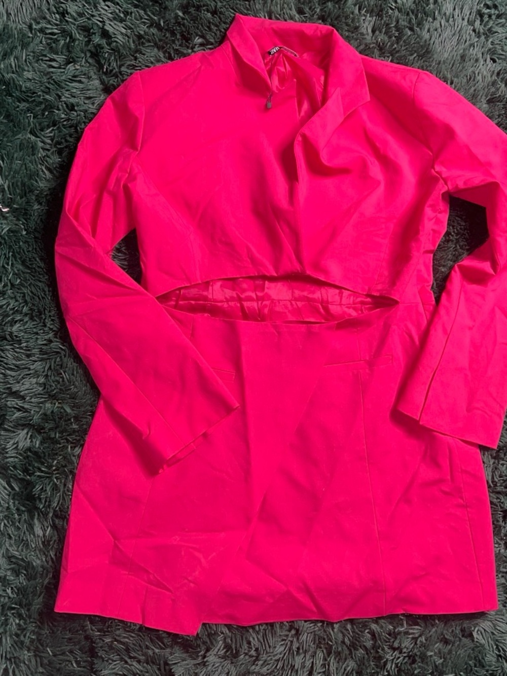 Zara Hot Pink Long-Sleeve Cutout Tunic Dress